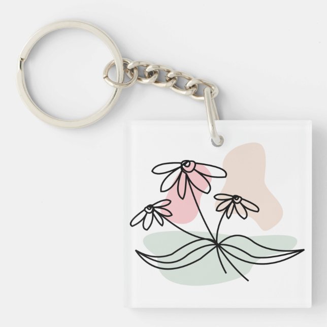 Porte-clefs Dessin au crayon floral Pastel (Devant)