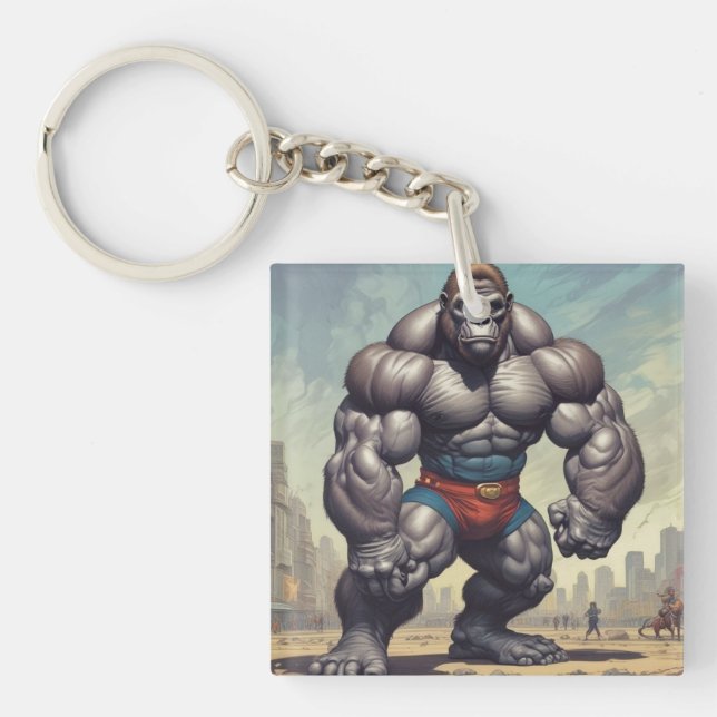 Porte-clefs Dessin d'art pop de Gorilla Bodybuilder (Devant)