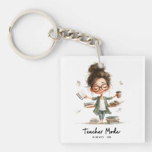 Porte-clefs Dessin de l'enseignant mignon avec "Mode enseignan