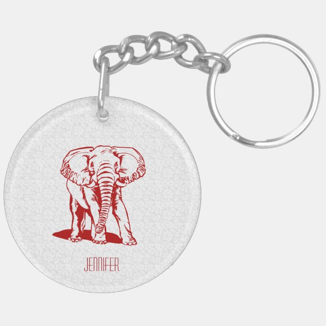 Porte-clefs Dessin de ligne rouge foncé monogramme (Dos droit)