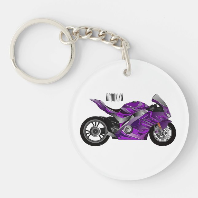 Porte-clefs Dessin de moto de sport violet (Devant)