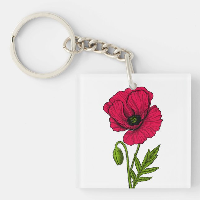Porte-clefs Dessin de pavot rouge (Devant)