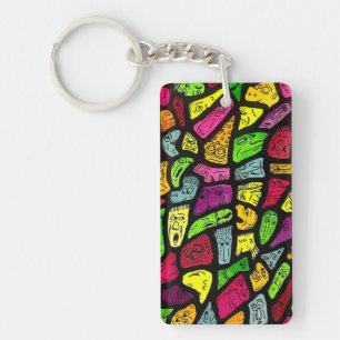 Porte-clefs Dessin de visages étranges de dessin animé fluores