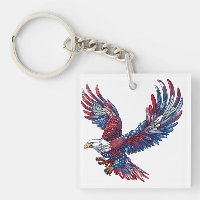 Porte-clefs Dessin d'un aigle, concept 4 juillet (Devant)