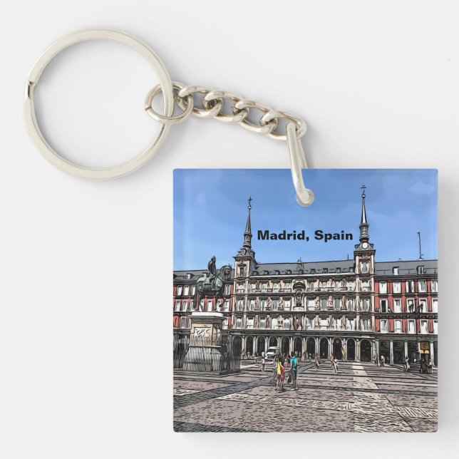Porte-clefs Dessin d'une place à Madrid, Espagne (Devant)