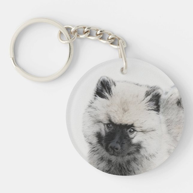 Porte-clefs Dessin Keeshond Chiot - Joli dessin original Chien (Devant)