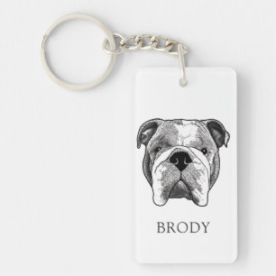 Porte-clefs Dessin main Bulldog personnalisé