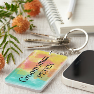 Porte-clefs Dessinateur d'arts de garçon d'honneur aquarelle