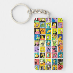 Porte-clefs Dessins carrés de visages étranges et bizarres de 