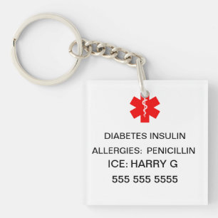 Porte-clefs Détails d'urgence d'alerte médicale vitale