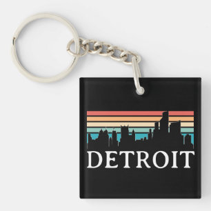Porte-clefs Detroit Michigan Vintage Sunset Skyline Retro