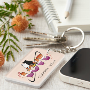 Porte-clefs Deux chats amoureux Coucher de soleil Drapeau lesb