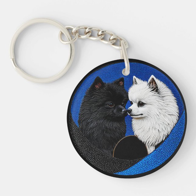 Porte-clefs Deux chiens spitz adorables (Devant)