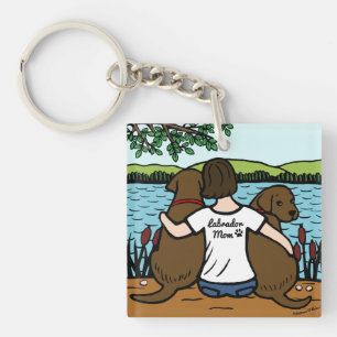 Porte-clefs Deux chocolat Labradors et maman