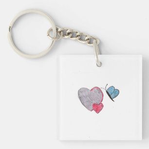 Porte-clefs Deux coeurs avec papillon