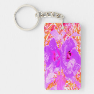 Porte-clefs Deux Hibiscus de prune violet et rose chaud sur ro