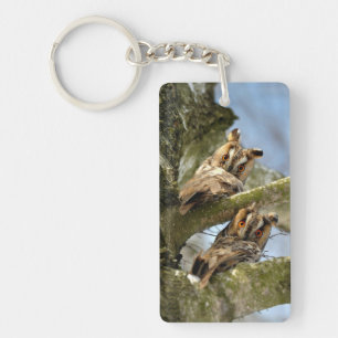 Porte-clefs Deux hiboux dans les bois, oiseaux, faune Porte-cl