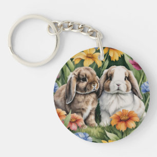 Porte-clefs Deux lapins de lapin de lapin de petite lop