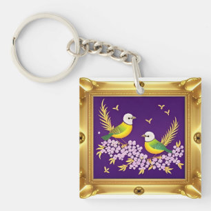 Porte-clefs 🕊️ Deux Oiseaux Cadre Orné Doré Pour Cadeau Roman
