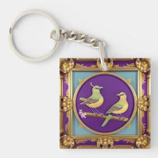 Porte-clefs Deux Oiseaux dans cadre Or Ornate