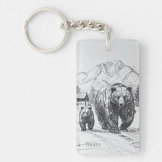Porte-clefs Deux ours, mère et bébé, faisant de la randonnée l