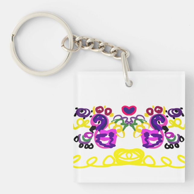 Porte-clefs Deux paons printemps (Devant)