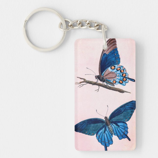 Porte-clefs Deux papillons bleus Vintages (Devant)