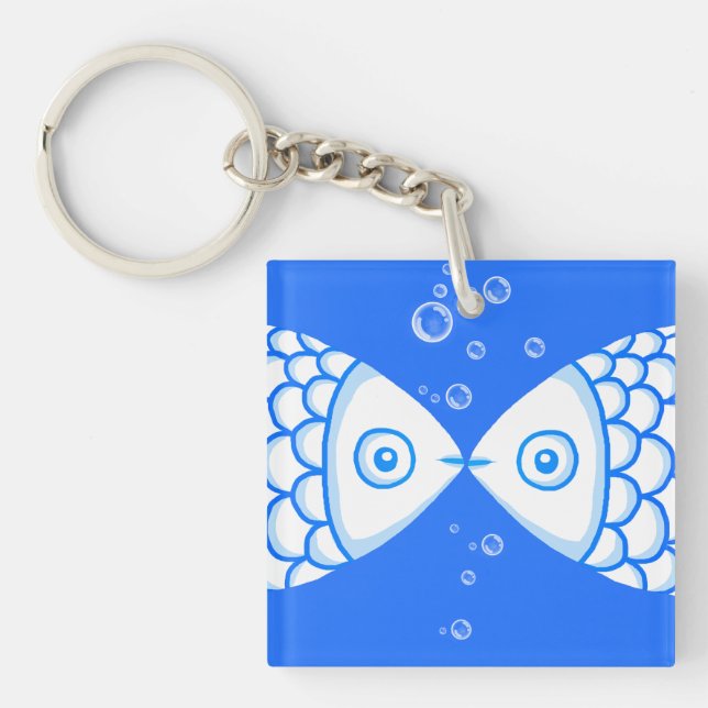 Porte-clefs Deux Poissons Bleu Blanc Abstrait Motif (Devant)