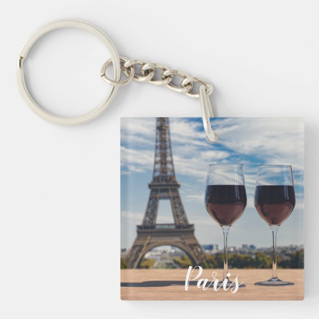 Porte-clefs Deux verres de vin avec la tour Eiffel (Devant)