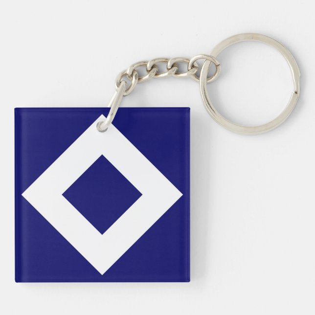 Porte-clefs Diamant Bleu Profond, Bordure Blanche Gras (Dos)