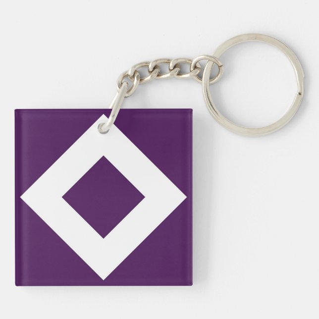 Porte-clefs Diamant Profond Violet, Bordure Blanche Gras (Dos)