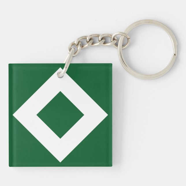 Porte-clefs Diamant Vert, Bordure Blanche Gras (Dos)