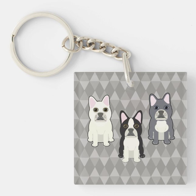 Porte-clefs Diamants Gris Frenchies (Devant)