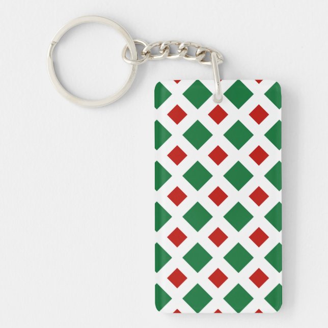 Porte-clefs Diamants verts et rouges sur blanc (Devant)