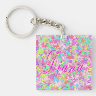 Porte-clefs Diana, Nom Logo Sur Les Papillons Pastel,