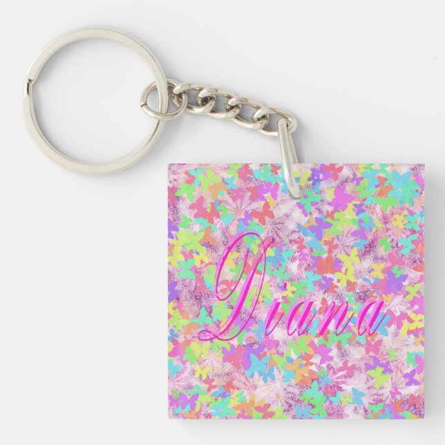 Porte-clefs Diana, Nom Logo Sur Les Papillons Pastel, (Devant)