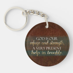Porte-clefs Dieu est notre Refuge Bible Chrétienne Verse Brown