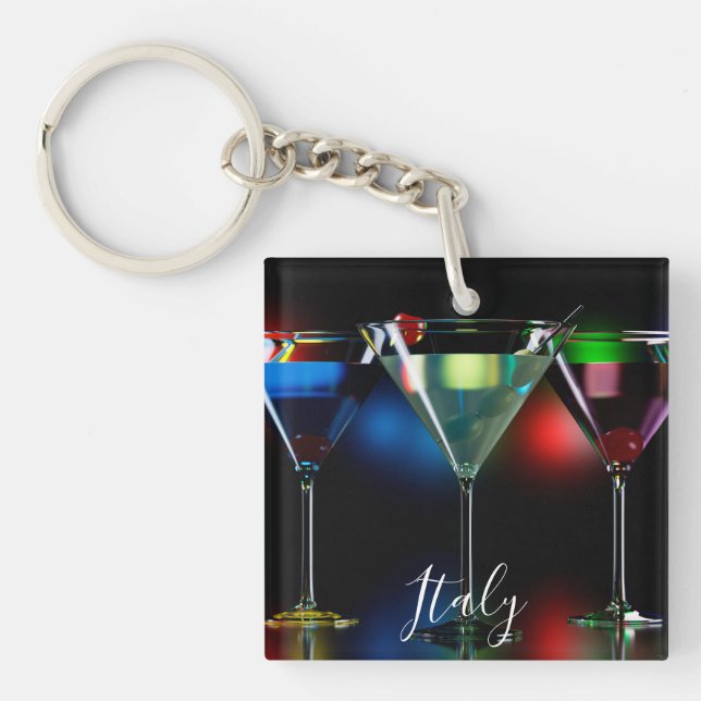 Porte-clefs Différents cocktails dans des lunettes à martini é (Devant)