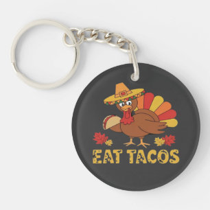 Porte-clefs Dinde drôle de Thanksgiving mangeant des tacos