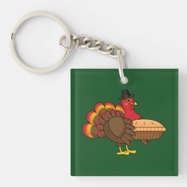 Porte-clefs Dinde mignonne avec tarte au potiron pour l'Action (Devant)