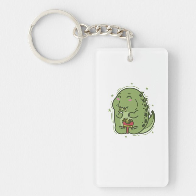 Porte-clefs Dino aime les frites dinosaures (Devant)