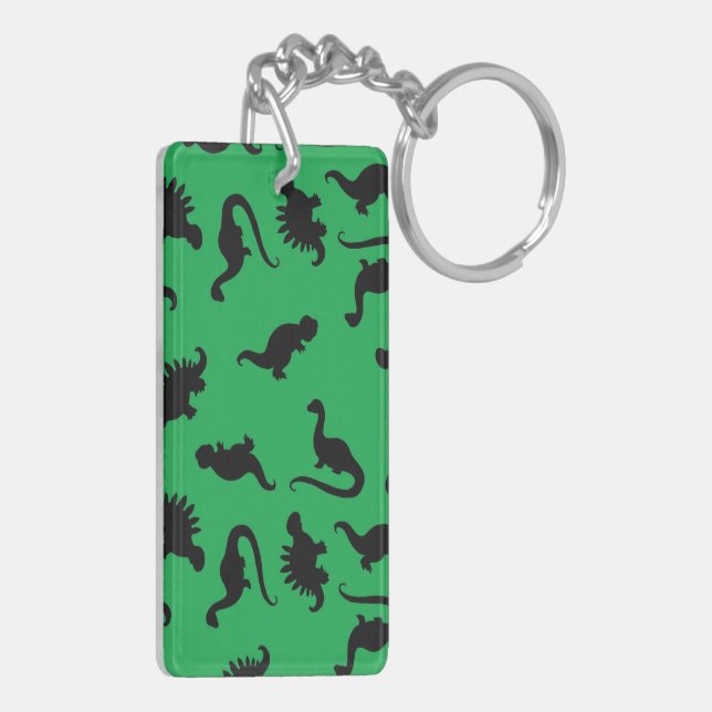 Porte-clefs Dinosaur Silhouettes on Green Background (Dos gauche)