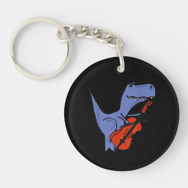 Porte-clefs Dinosaure Drôle Jouer Cello (Devant)