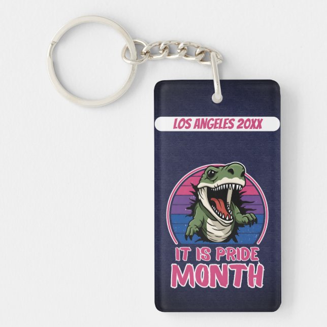 Porte-clefs Dinosaure Sur Drapeau Bisexuel Couleurs Arrière -  (Devant)