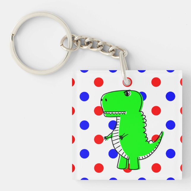 Porte-clefs Dinosaure Vert Bleu Rouge Pois (Devant)