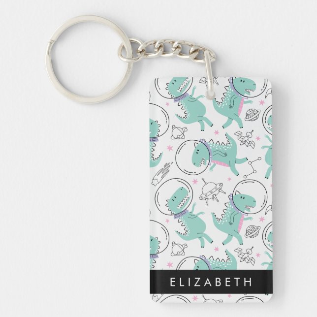Porte-clefs Dinosaures Spatiaux, Dinosaures Mignons, Étoiles,  (Devant)