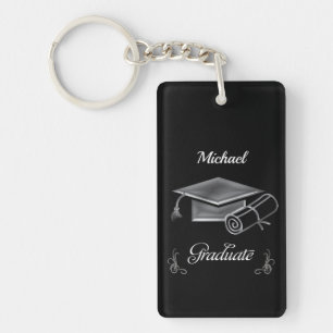 Porte-clefs Diplôme Noir & Argent, Casquette & Diplôme
