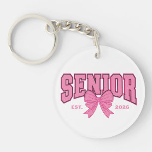 Porte-clefs Diplômée Féminine Coquette Senior 2026 Nœud Rose