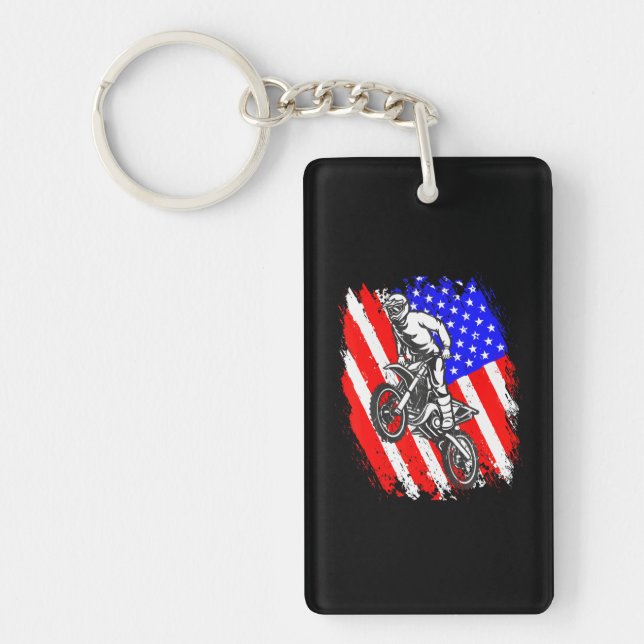 Porte-clefs Dirt Bike USA Drapeau Motocross American Drapeau (Devant)