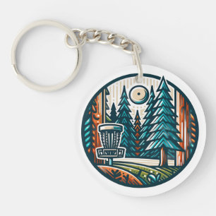 Porte-clefs Disk Golf in the Woods Retro Vibe Art